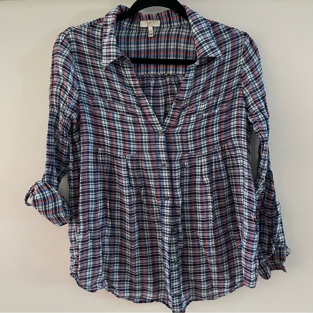 Joie Women's Plaid Long Sleeve Button Up Shirt Blue Size Small